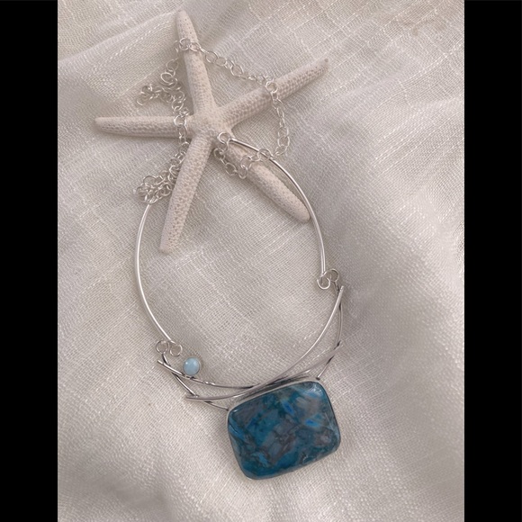 Jewelry - NEW Stick Agate and Larimar, 925 Silver Necklace